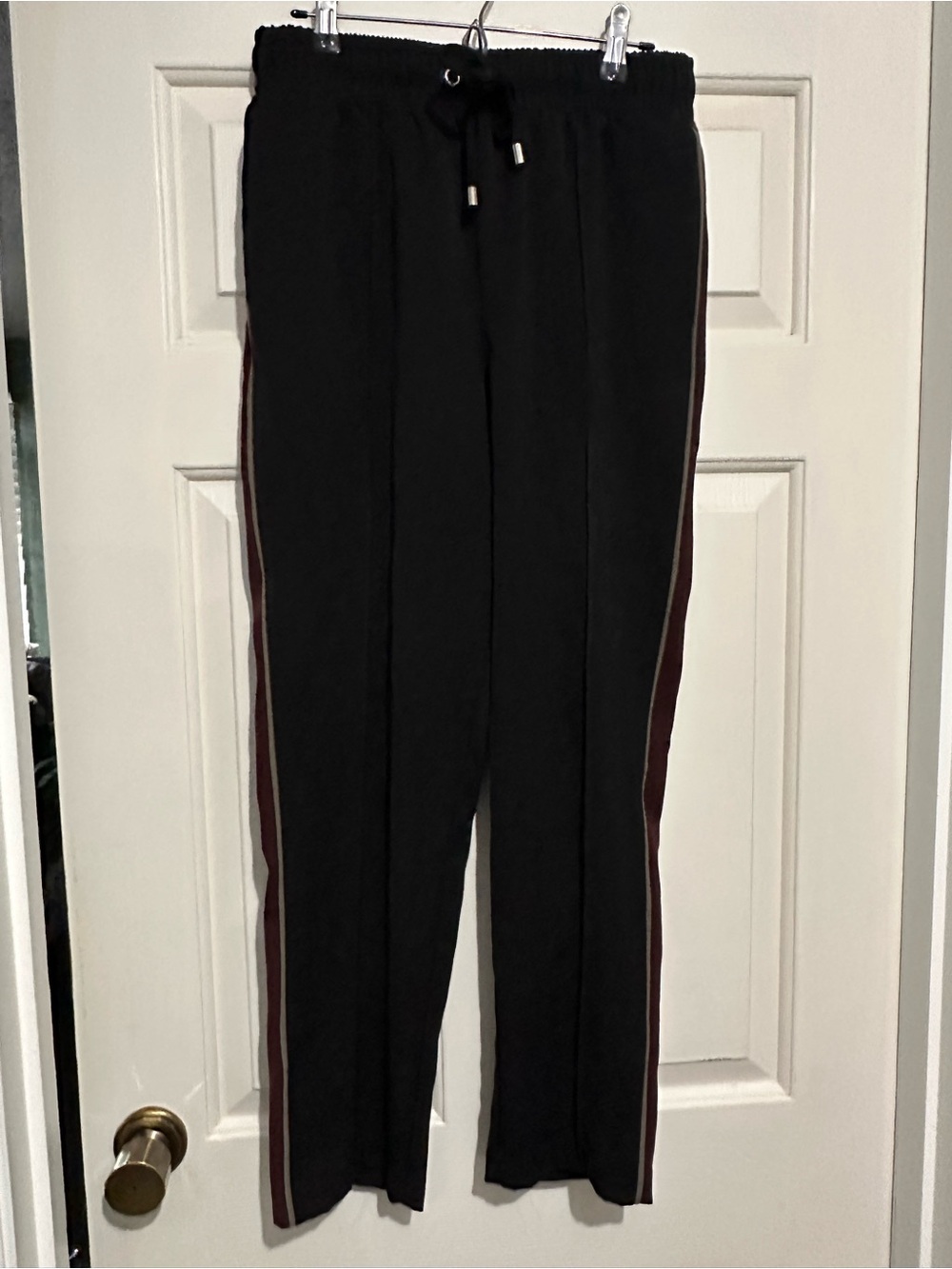 next Black Joggers with Burgundy and White Side Stripes